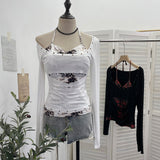 Real Shooting Hottie Phabby Two Broken Hanging Neck Design T-Shirt With Chest Cushion Long Sleeve Bottom Shirt 2819