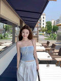 Clamming Striped Knitted Bra Vest Women's Summer French Small Pure Lust Style Under The Bottom Of The Repair Short Top