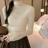 White Tulle Splicing High Collar Inside The Bottom Of The Knitted Shirt Women's Autumn 2025 New French Temperament Small Fragrant Top