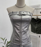 Real Shooting Spice Girls High-End Pu Leather Tector Locomotive Wind Wrapped Bra Vest Sleeveless Top Tide 1986