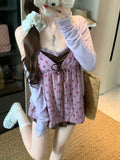 Small Fresh Sweet Broken Lace Fake Two Slings Summer New Age-Reed Girl Wind Korean Thin Tops Off Female