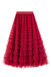 Net Yarn Lotus Leaf Side Temperament Skirt Women's Dress 2025 Spring And Autumn New Famous Woman Long Dress Thin Cake Skirt 2210