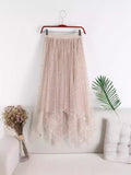 Autumn/Winter 2025 New High Waist Star Liangli Gold Velvet Lining Irregular Net Yarn Mid-Length Skirt