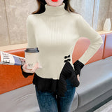 New Chinese Fake Two Knitted Shirt Women Autumn And Winter Explosion Black Turtleneck Inside The Bottom Shirt Design Top