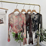 Sunscreen Not Sultry Hot Tie Dye Net Yarn Long-Sleeved T-Shirt Drawstring Tethered With Short-Sized T-Shirt Horn Sleeve Top 8929