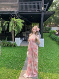 Seaside Vacation High-End Beach Dress Pure Sexy Pink Crumbs Hanging Dress Women's Drag Skirt