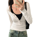 Sweet Hottie Long-Sleeved T-Shirt Women's Autumn 24024 New V-Neck Slimming Design Feeling