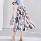 2025 New High-Rise Half-Dress Woman Tight Waist Ink Print Design Sense A-Character Skirt In The Long Folded Skirt
