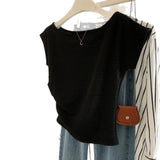 Real Shooting French Texture Folded T-Shirt Design Small Thin Word Collar Collar Collar Collar Collar Collar Short Blouse