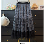 French Fairy Temperament Multi-Level Color Mesh Dress Half-Dress Woman Autumn 2025 High-Waist A-Layer Cake Skirt