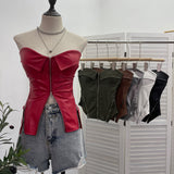 Real Shooting Hottie Retro Tender With Chest Pad Wrapped Bra Zipper Design Smear Bra Vest Short Sleeveless Top 8968