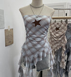 Star Embroidered Babes Style Print Tector Tector Tector Tector Vest Ribbon Short Sleeveless Top 1290