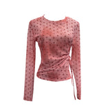 Net Yarn Sunscreen T-Shirt T-Shirt Print Waist Drawstring Tethered Slim Long-Sleeved T-Shirt Top 2732