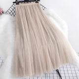 Big Swing Net Dress 2025 Autumn And Winter New Female A Word 20 Pieces Of Splicing Yarn Skirt In The Long Skirt Skirt Umbrella Skirt