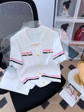 Crash Color Polo Collar Knitted Shirt 2025 Summer New Design Small Short Temperament Top Woman