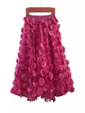 Design Sense Three-Dimensional Wave Point Retro A Skirt 2025 Autumn And Winter New Fashion Thin Mesh Dress Skirt Dress Dress Woman