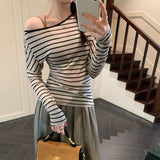 Lyselle Tiansing Striped Shoulder-Sleeve Long-Sleeved Shirt T-Shirt Women's Early Autumn 2025 New Korean Beauty Top