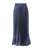 2025 New Women's Color Metallic Metallic Luster 100-Folded Dress Long Organ Skirt Half-Dress Skirt