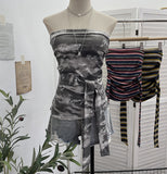 Real Shot Y2k With Chest Pads With Chest Pads To Wear Chest Vest Irregular Belt Strap Short Tie-Dye Letter Print Top 9270