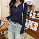 Korean Dark Buckle Design Feels White Inside The Bottom Shirt Women's Autumn And Winter Niche Does Not Hit The Thin Long-Sleeved T-Shirt Top