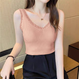 Suspension Vest Women Summer Ice Silk V Collar Small Vest Women Wearing Fashion Small Sling Belt Outside The Bottom Vest
