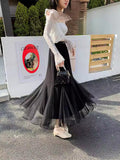 Small Net Yarn Skirt 2025 Spring And Summer High-Waist A Word 100-Fold Skirt In The Long Fishtail Dress Women's Long Dress