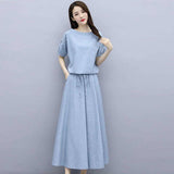 Cotton Dress Two Sets Of 2025 Summer Dress New Women's Belly Thin Dress Short Sleeve Dress Dress