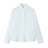 2025 Women's Casual Set Linen-Blend Long-Sleeved Shirt + High-Waisted Straight Trousers 4877078