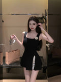Orange Collar Knitted Sling Women 2026 Summer Outside Wearing A Small Sense Of Design To Open Fork On The Sleeveless Clothes