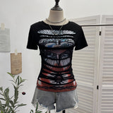 Vintage Rock Gothic 2025 Summer Dress Hole Design Feel Short-Sleeved Printed T-Shirt 26961