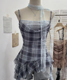 Real Lattice Splicing Lace Ribbon Ribbon Swing Tie Sling Sling Vest Irregular Lotus Leaf Side Hottie Top 8078