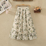 Net Yarn Half Dress Woman New High-Rise Thin Three-Dimensional Flower Embroidery Slid A Word Big Swing Skirt Dress Skirt