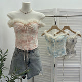 Spice Girls Lace Embroidered Shoulder Strap Bra Bra Slap Brat Tight Body Short Umbilly Blouse Blouse Woman 1535