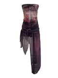 Real Shot With Chest Pad Anti-Slip Strip Net Yarn Printing Tector Woman Thin Perene Single-Layer Irregular Dress 1309