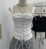 Real Shoot Spice Girls With Slings Vest Fake Two Wearing Rope Straps Tight Short-Sleeved Blouse 8139