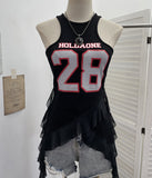 Real Shooting Retro Hanging Neck Sling Vest Woman With Hot Girl Mesh Ribbon Irregular Sleeveless Top 8080