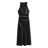 Spring 2025 New Fashion Round Collar Sleeveless Black Silk-Sense Silk-Sense Dress Women 8372090