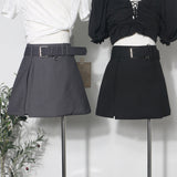 Real Shooting With Belt Open Fork High Waist Thin Pants Skirt Women's Summer New A-Shaped Hip Half Short Skirt 8906