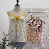 Fake Two Lace Side Deep V Sexy Floral Lace Sling Vest Loose Doll Shirt Top Female 9328