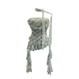 Real Shot Lace Ribbon Splicing Necking Yarn Tector Bosom Vest Irregularly Repair Short Sleeveless Top 8158
