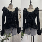 Real Shooting Waste Soil Wind Irregular Wood Ear Trumin Knitting To Make Old Hole Splicing Hairy Blouse Hottie Cardigan 2987