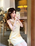 Milk Yellow Little Scented Doll Collar Dress To Close The Waist Thin A Word Gentle Sweet Gold Summer Date