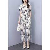 Cotton Silk Suit Women's Fashion Wear Summer New Loose Large-Size Ocean Gas Thin Silk Short-Sleeved Trousers Two Sets
