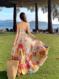 Tea Break French Pure Lust Colorful Broken Flower Sling Ribbon Flowing High-Rise Vacation Dress Bohemia Seaside Dress