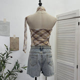 Printed Mesh Ribbon With Chest-Plate Waistcoat With Chest Cushion Anti-Slip Strip Foldless Sleeveless Top 8166
