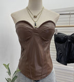 Real Pat With Chest Pad Cool Pu Skin Repair Waist-Skin Vest Sexy Hottie Leather Coat Wrapped Bra Short Top 8117
