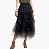 Irregular Net Yarn Half Dress Woman's Long Mid-Term 2025 Spring New Yarn Skirt High-Waisted Thin Dress