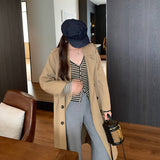 Small Design-Sense Stripe V-Neck Long-Sleeved Ragged T-Shirt Girl 2025 Autumn New Super-Look Unique Beautiful Top