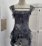 2025 New Summer Dress Vietnamese Niche Hottie Lotus Side Ribbon Sling Vest Short Top 1287