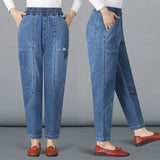 Spring And Autumn Mother Pants Trousers Large-Size Middle-Aged Women's Trousers Middle-Aged Autumn And Winter New High-Waisted Harlan Jeans Woman